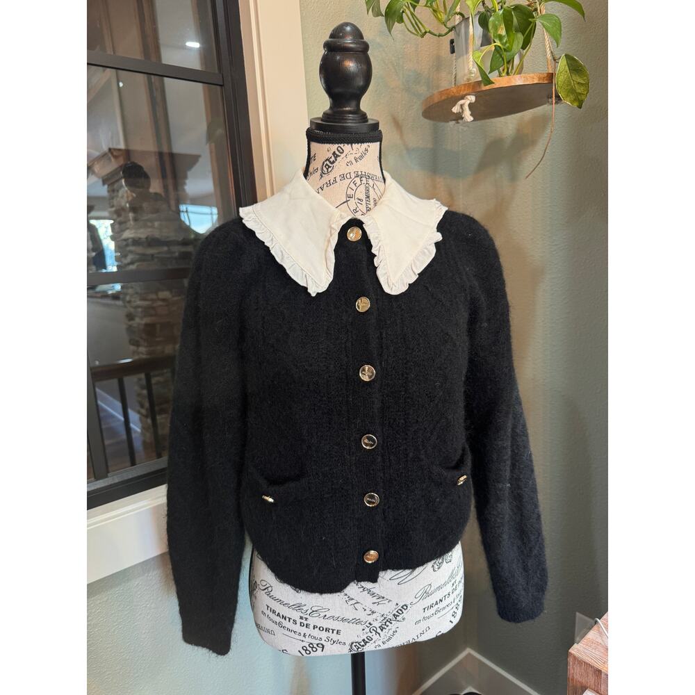 Sandro Knit Cardigan with Removable Ruffle Collar - Size 0 (XS/S)
